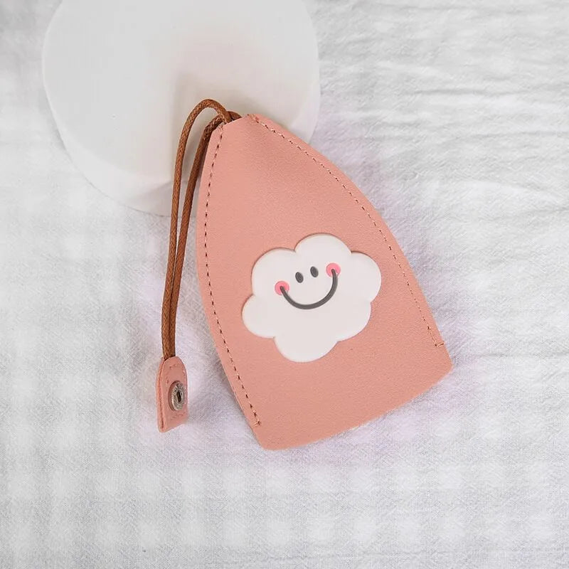 Cartoon design pull-out car key case in PU leather with removable decorative cover