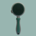 Green and pink two-sided silicone cat grooming brush with retractable slicker and massage pins