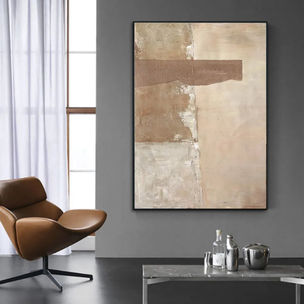 Large abstract hand-painted oil painting brown texture medieval style canvas wall art for living room