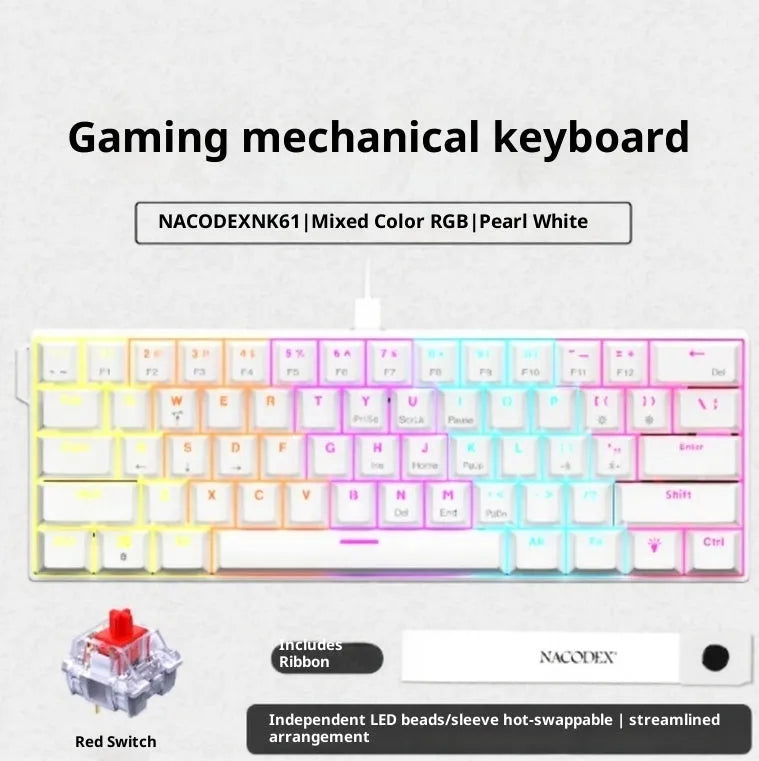 Ajazz NK61 red switch wired mechanical keyboard with ABS keycaps and compact 61-key layout