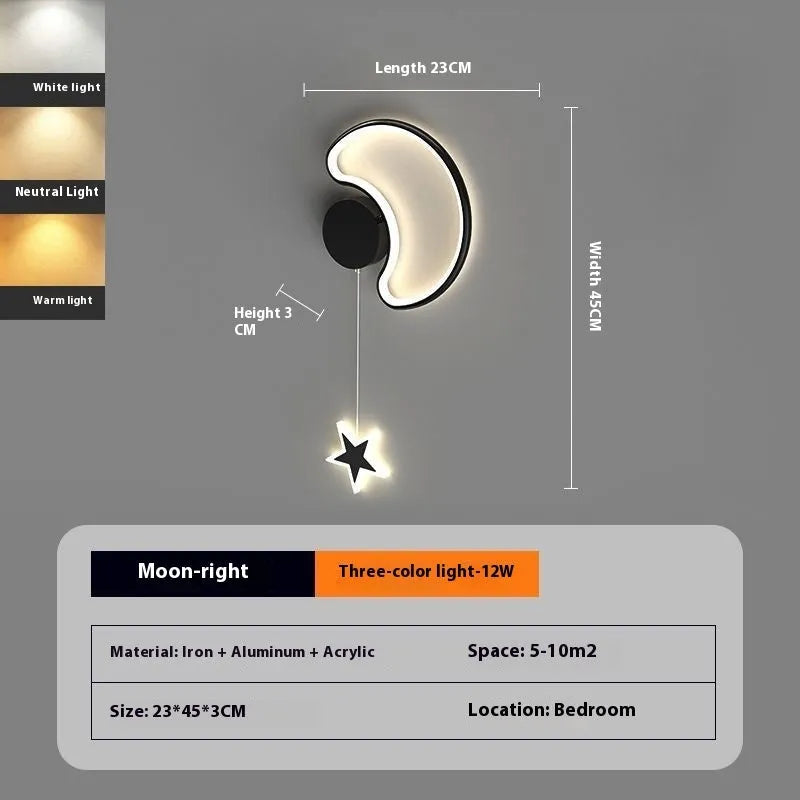 Children's cloud and star themed LED bedside wall lamp in black or white.