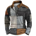 Men's loose fit long sleeve t-shirt with retro stripe printing and zipper detail.