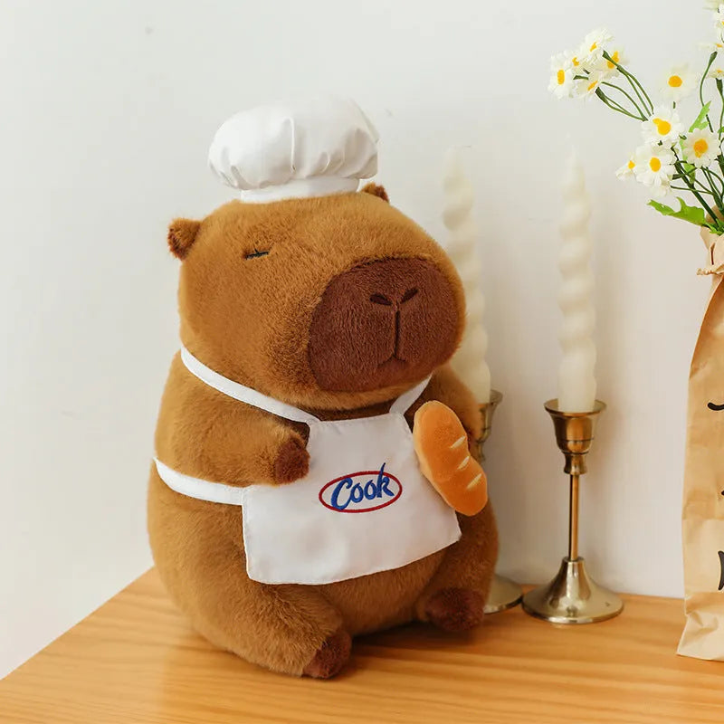 Chef Capabala brown capybara plush toy with PP cotton filling, 35cm size shown