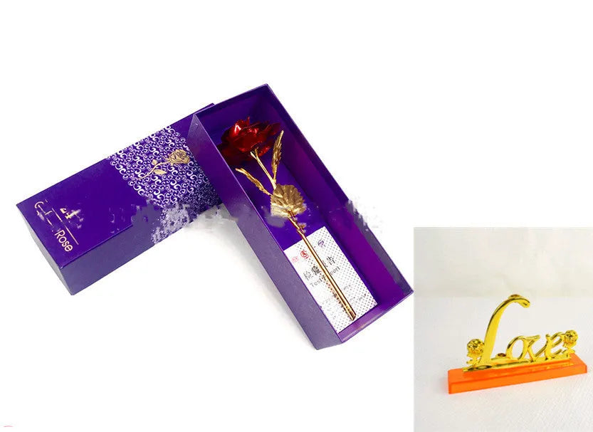 24K luminous colour gold rose flower set in gift box with tote bag