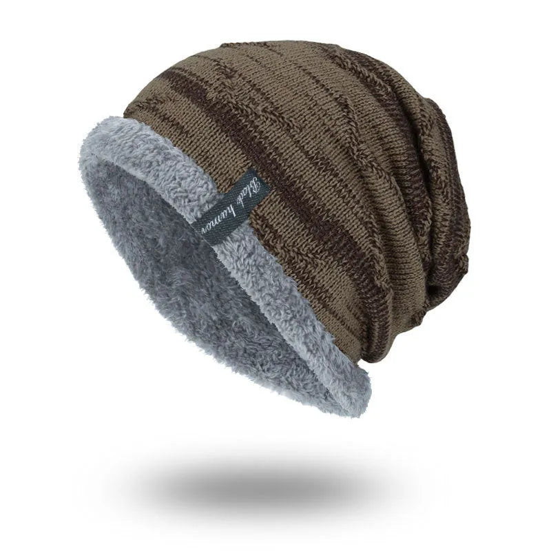 Diagonal hook knitted acrylic beanie in black, showing textured knit pattern