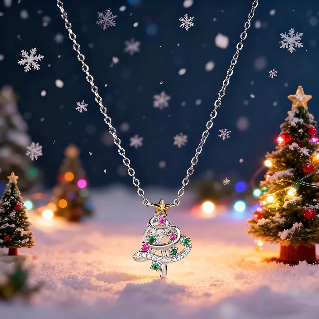Women's two-tone copper inlaid zircon star and snowflake pendant necklace on adjustable O-ring chain