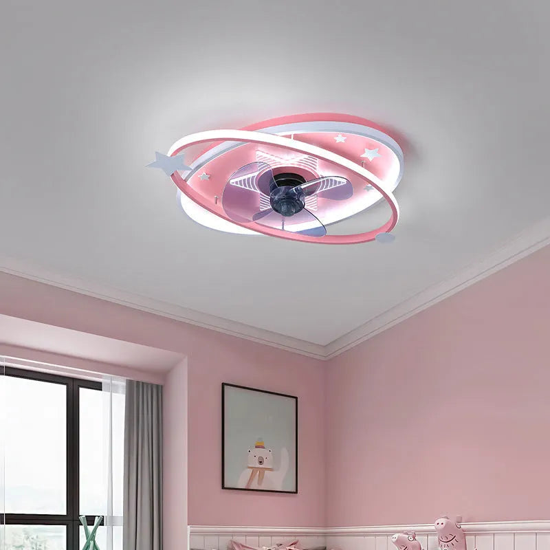 Modern iron chandelier for children's bedroom in blue or pink with remote control