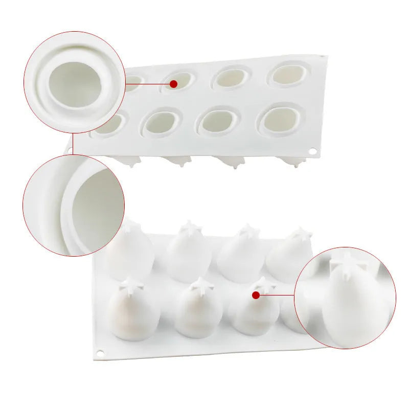 Six-cavity silicone baking mould with pineapple and pine cone fruit patterns for mousse desserts