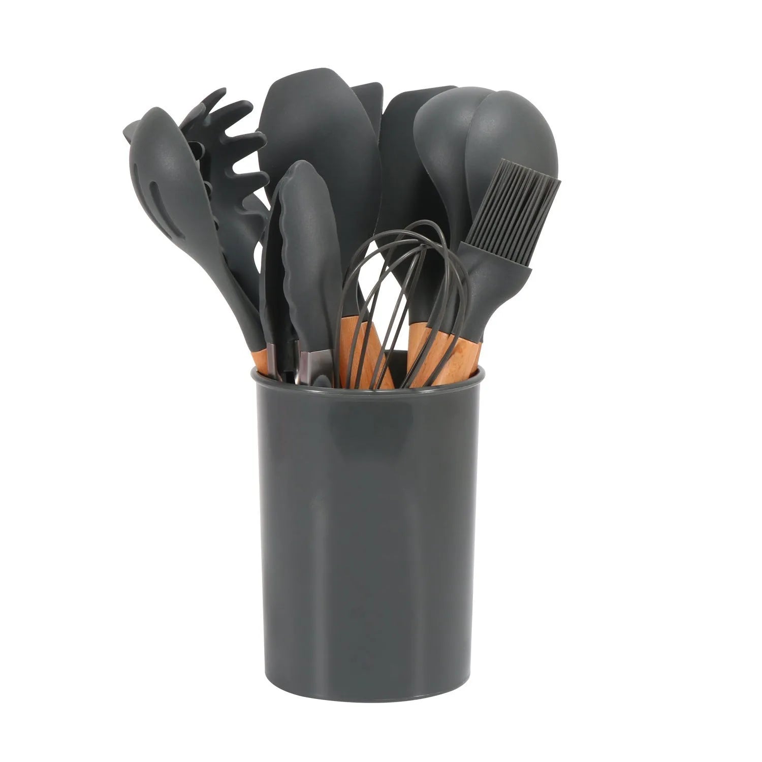 12-piece non-stick silicone kitchenware set with wooden handles in modern simplicity design, various colour box packaging options