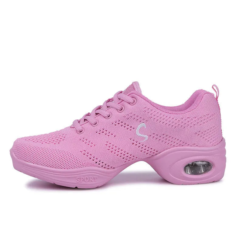 Women's breathable fly woven mesh dance shoes with PU sole in multiple colour options