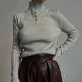 Retro breasted half turtleneck slim fit pullover sweater in silver grey colour