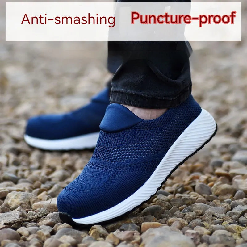 Men's lightweight mesh steel toe work shoes with anti-smash anti-puncture protection in three colours