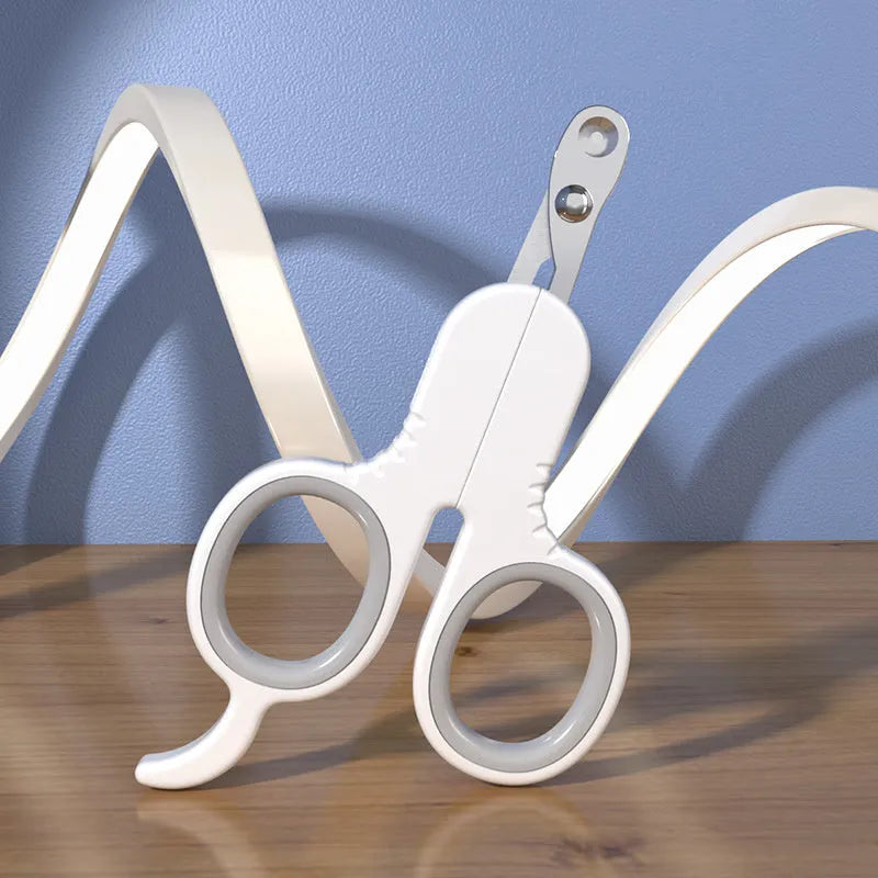 Professional pet nail clippers with curved tips and ergonomic rubber-coated handles in grey colour