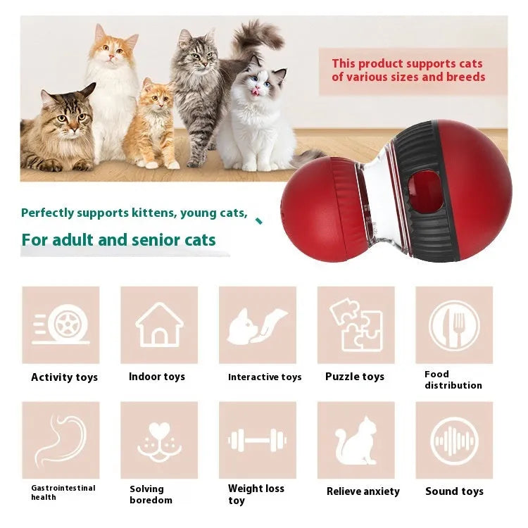 Rotating plastic cat toy with colourful super ball accessory showing 155mm diameter