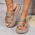 Women's suede slippers with thick rubber soles in apricot, black and off white colours