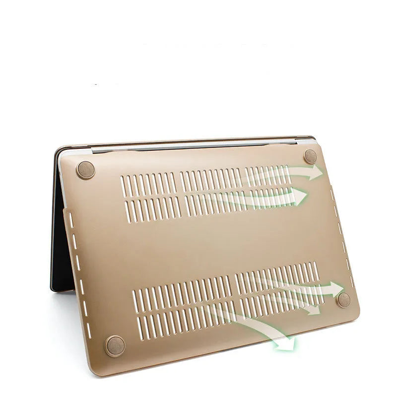 Metal protective shell for MacBook Pro 13 inch in rose gold, showing ultrathin cover on laptop