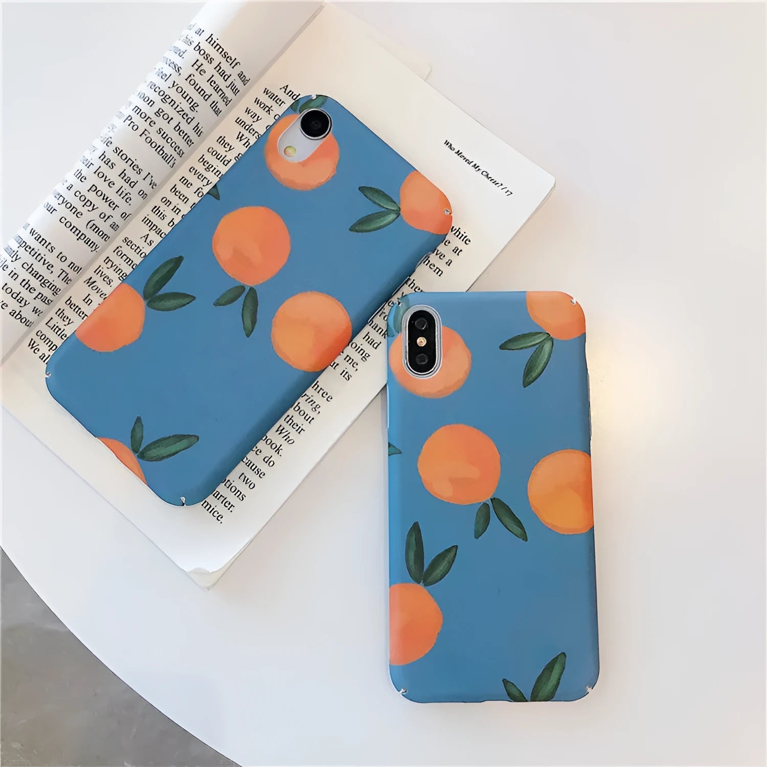 Orange retro plastic back cover phone case for iPhone with water and blue background design