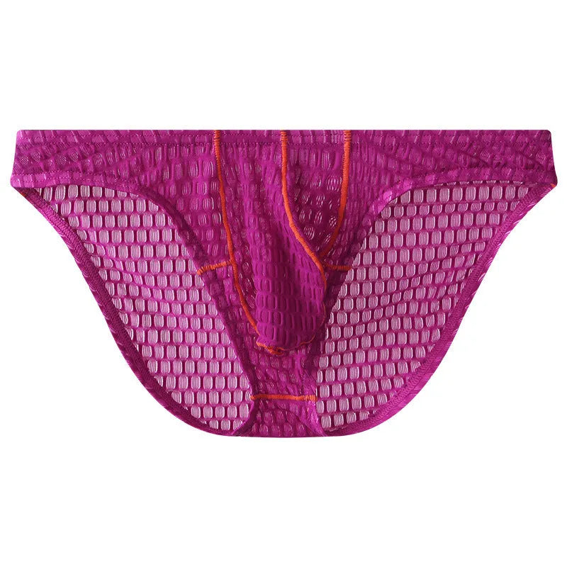 Men's ice silk lace low waist briefs for sports in solid colours.