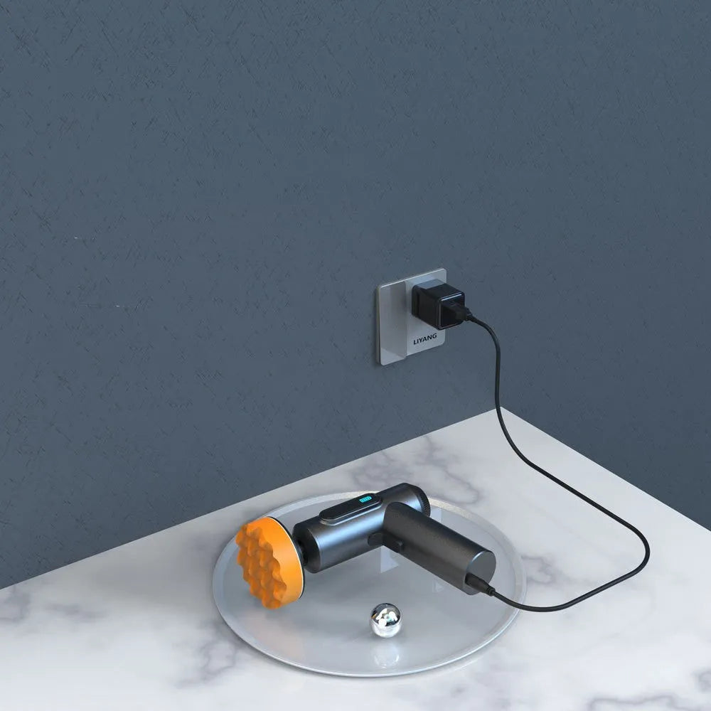 Handheld wireless waxing and polishing machine with a 7.7cm disc on a wooden floor.