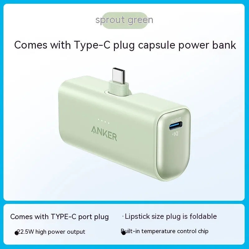 Capsule A1653 small plastic power bank in choice of colours showing foldable Type C connector.