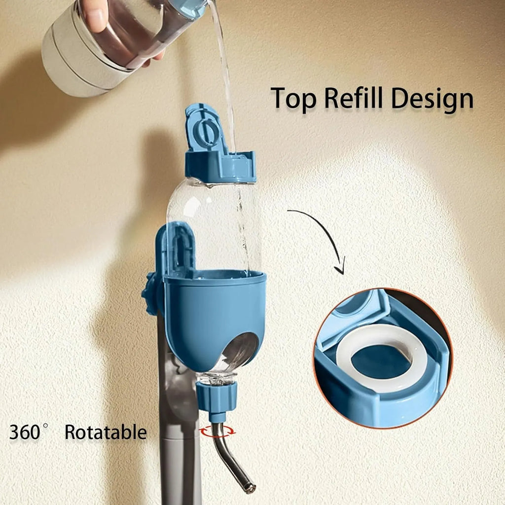 Small animal cage water bottle with rotating nozzle in blue, white or yellow