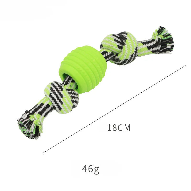 Blue dog chew toy with rope strands for dental care, 23 cm length