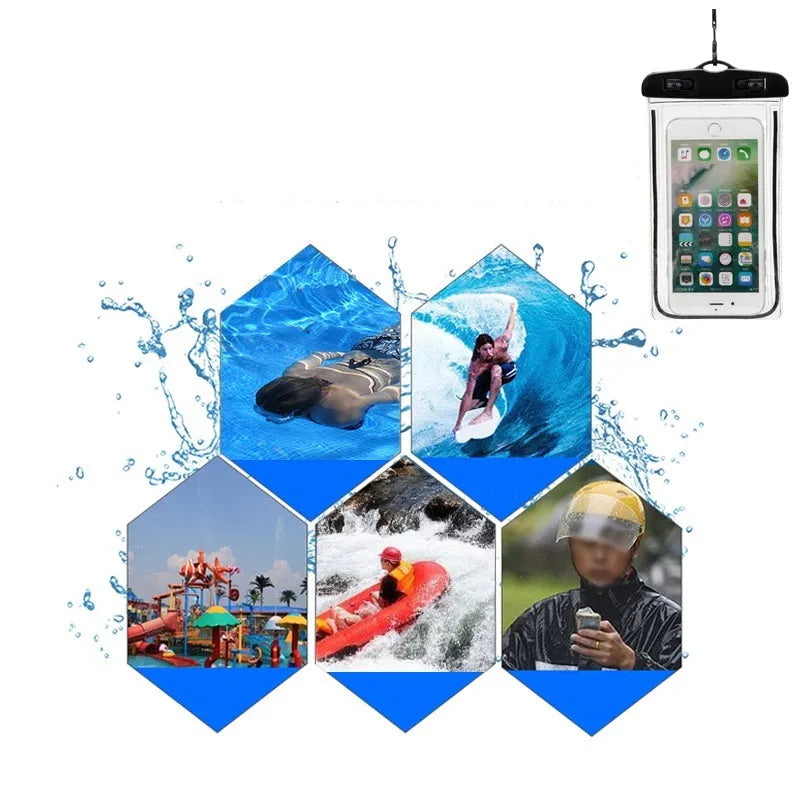 Waterproof luminous phone case in multiple colours for outdoor sports and water activities