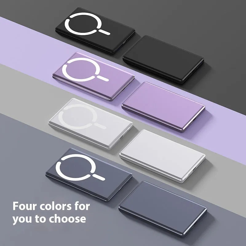 Ultra-thin magnetic power bank with alloy shell in four colour options