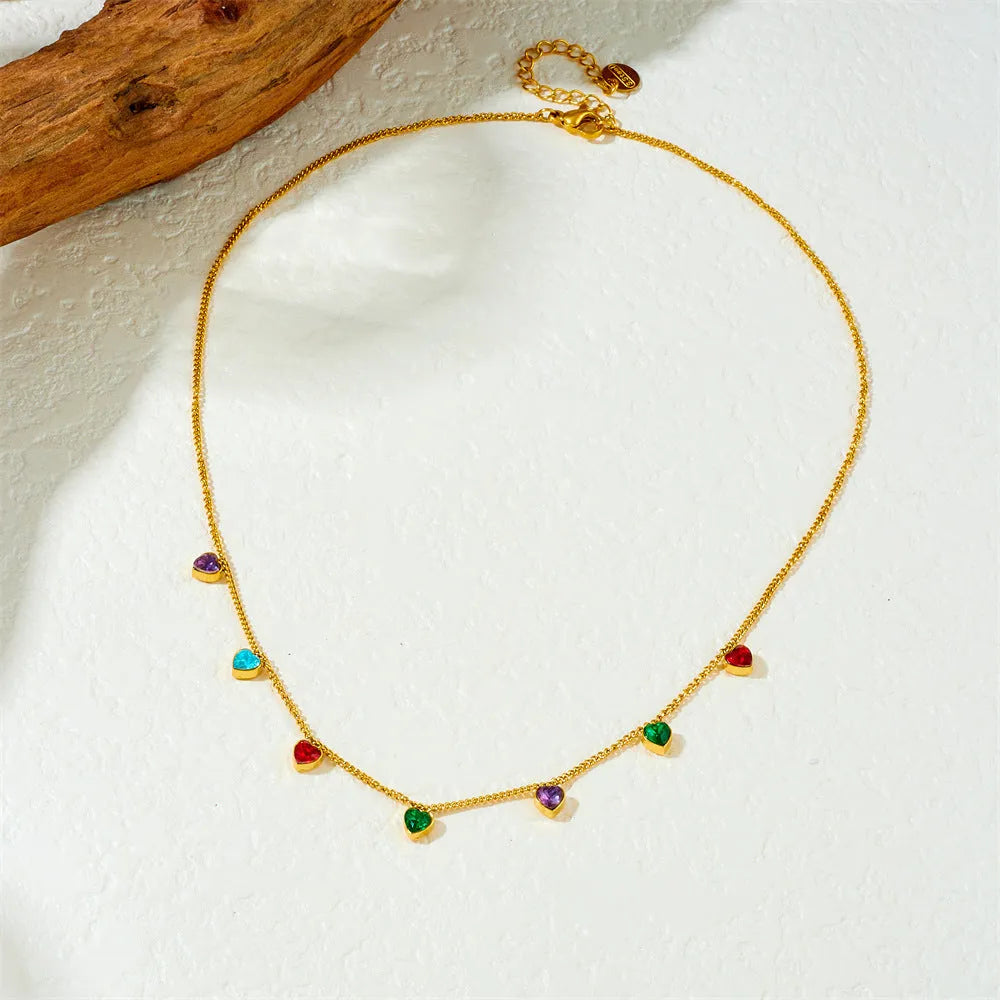 Gold-plated stainless steel necklace with heart pendant, adjustable 41-50cm length