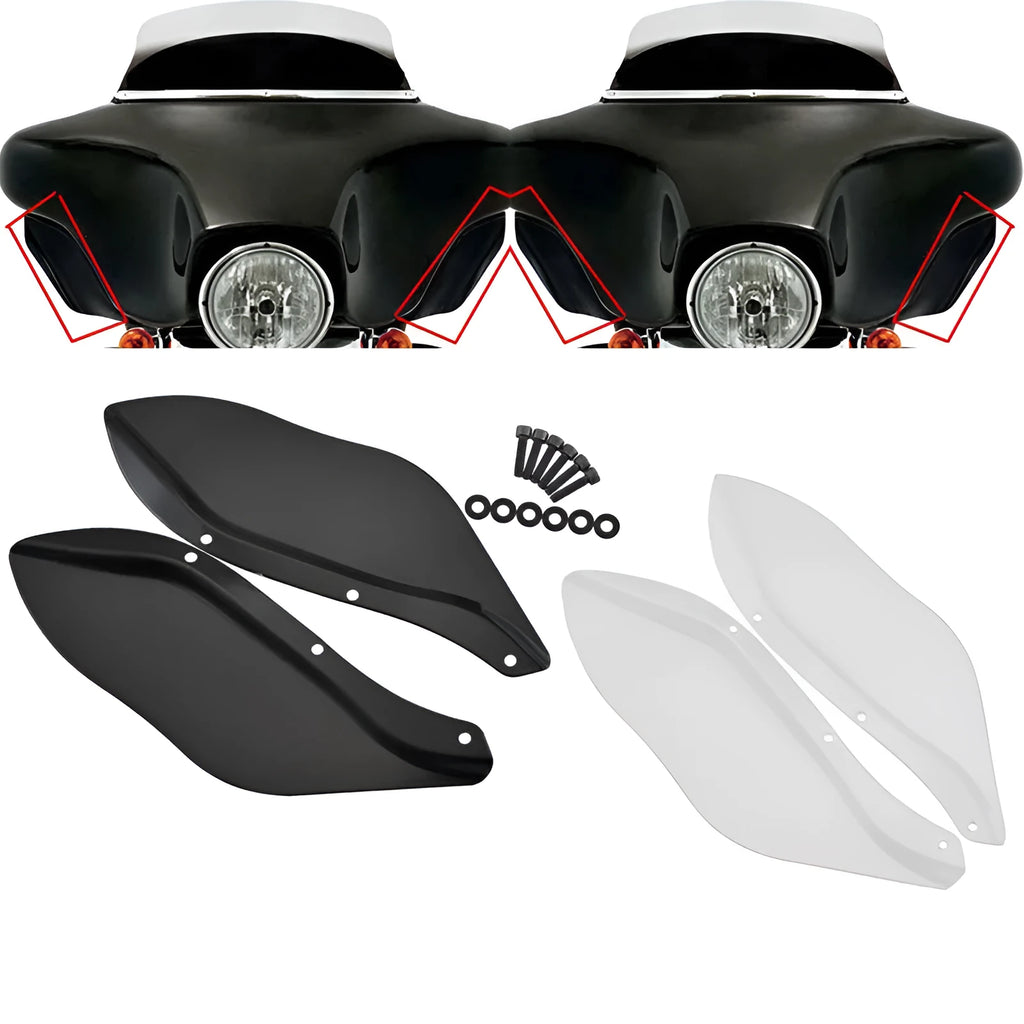 Harley-Davidson motorcycle windshield side wing pair in transparent and black finish