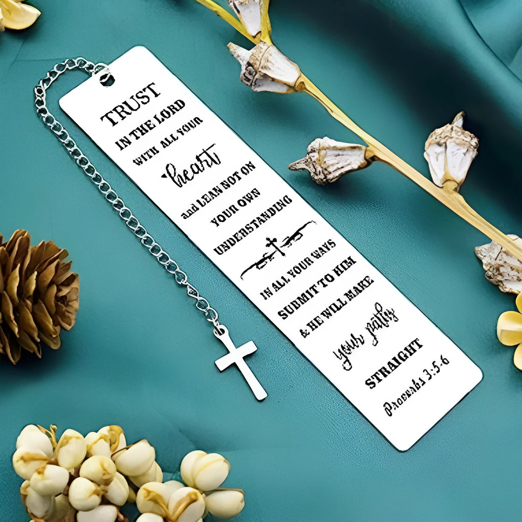 Stainless steel bible bookmark with engraved verse in CFS5170 steel colour