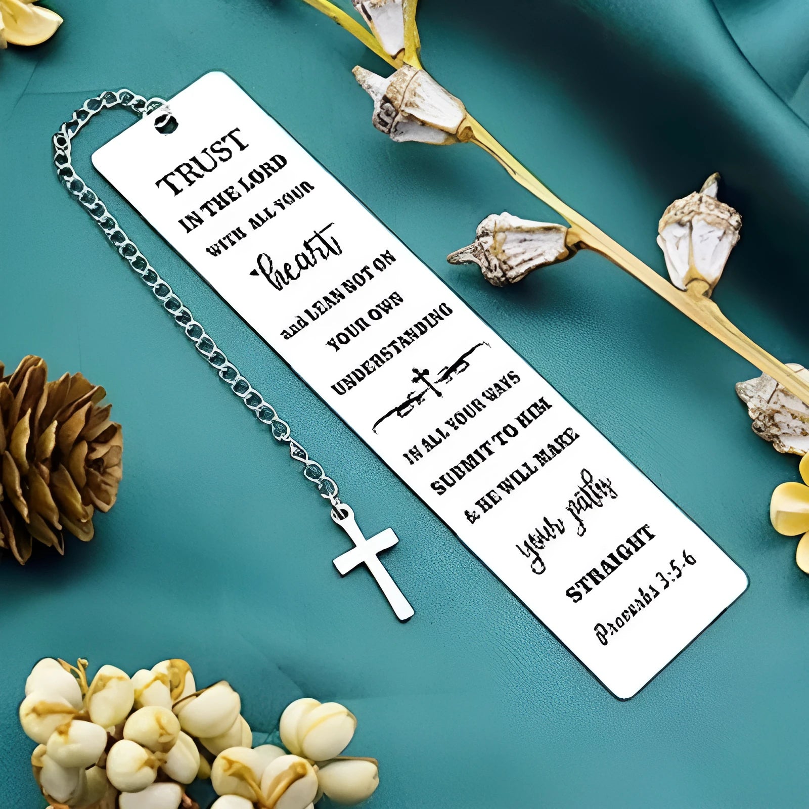 Stainless steel bible bookmark with engraved verse in CFS5170 steel colour