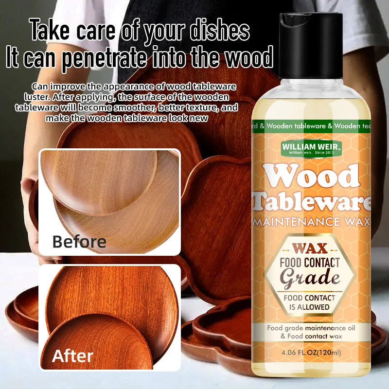 Wooden food grade tableware maintenance set with 120ml oil and wax bottles and towel