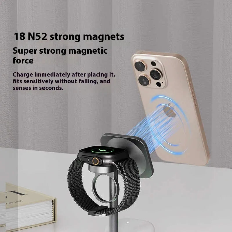 Three-in-one basketball magnetic wireless charger with aluminium alloy body in black, red blue, or silver grey
