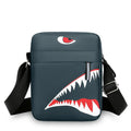 Men's black Oxford cloth crossbody bag with animal pattern design and shoulder strap