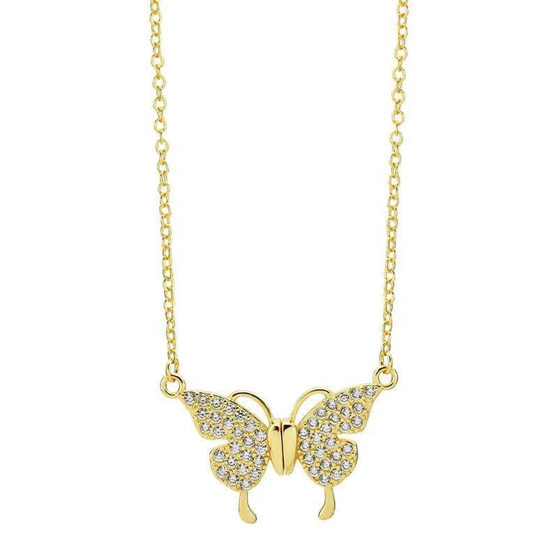 Gold titanium steel butterfly necklace with magnetic clasp and twisted chain