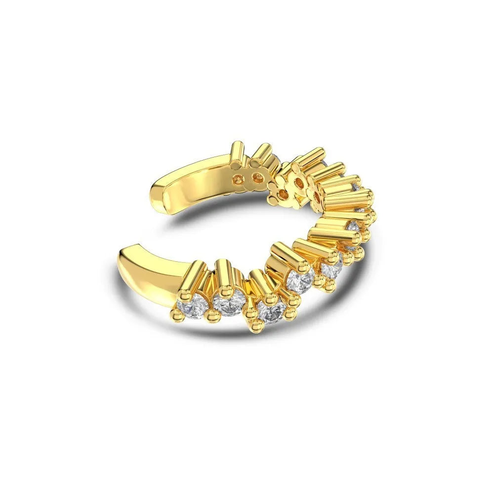 Sterling silver ear clip with leaf shape and zircon inlay in gold electroplated finish for women