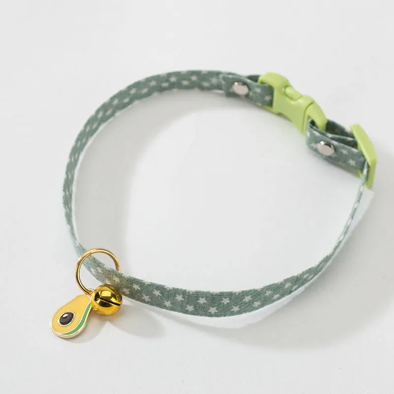 Adjustable cat collar with metal bell pendant and fabric bow tie in three colour options