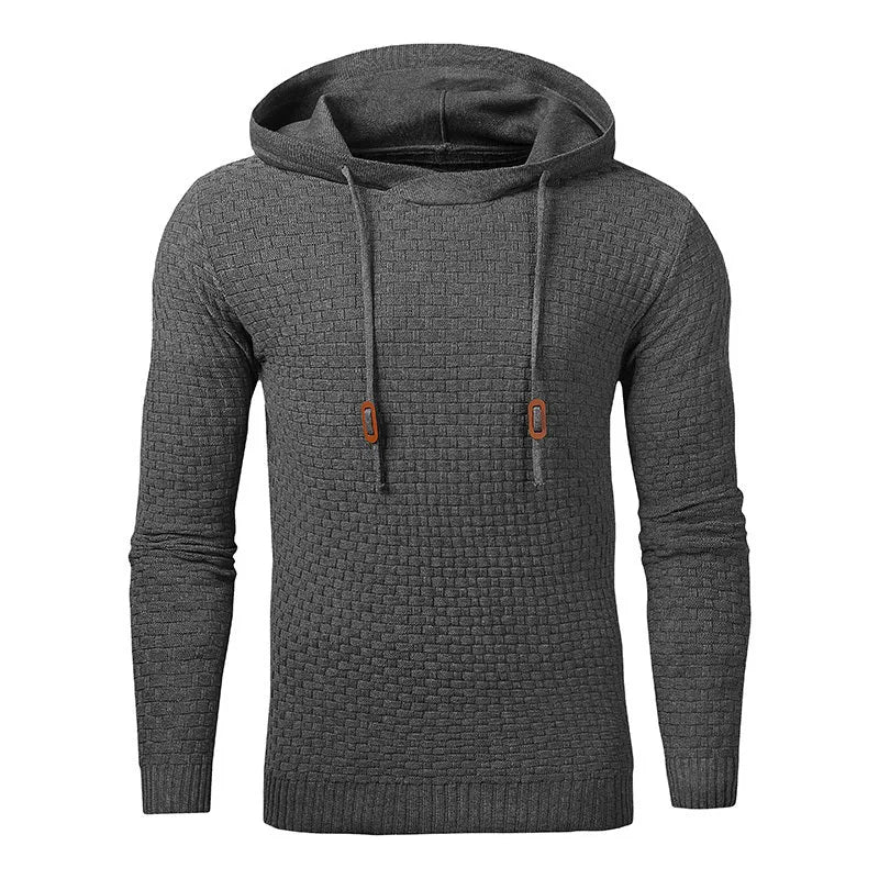 Men's cotton-polyester hoodie in a choice of nine colours on a size chart background