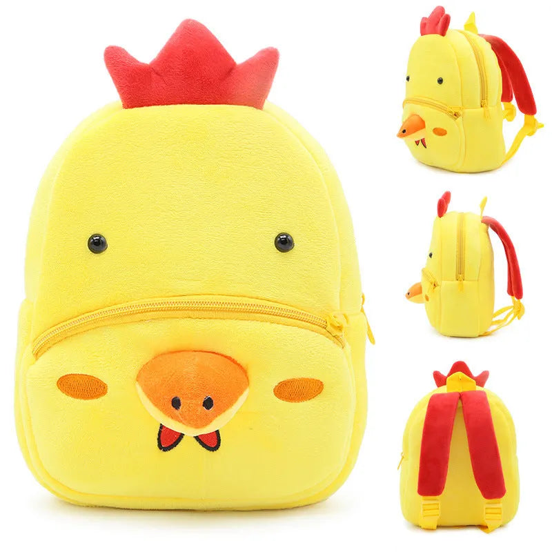 Small cloth animal backpack for kindergarten children, 26.5x24x10.5cm, with zipper pocket, available in multiple colours