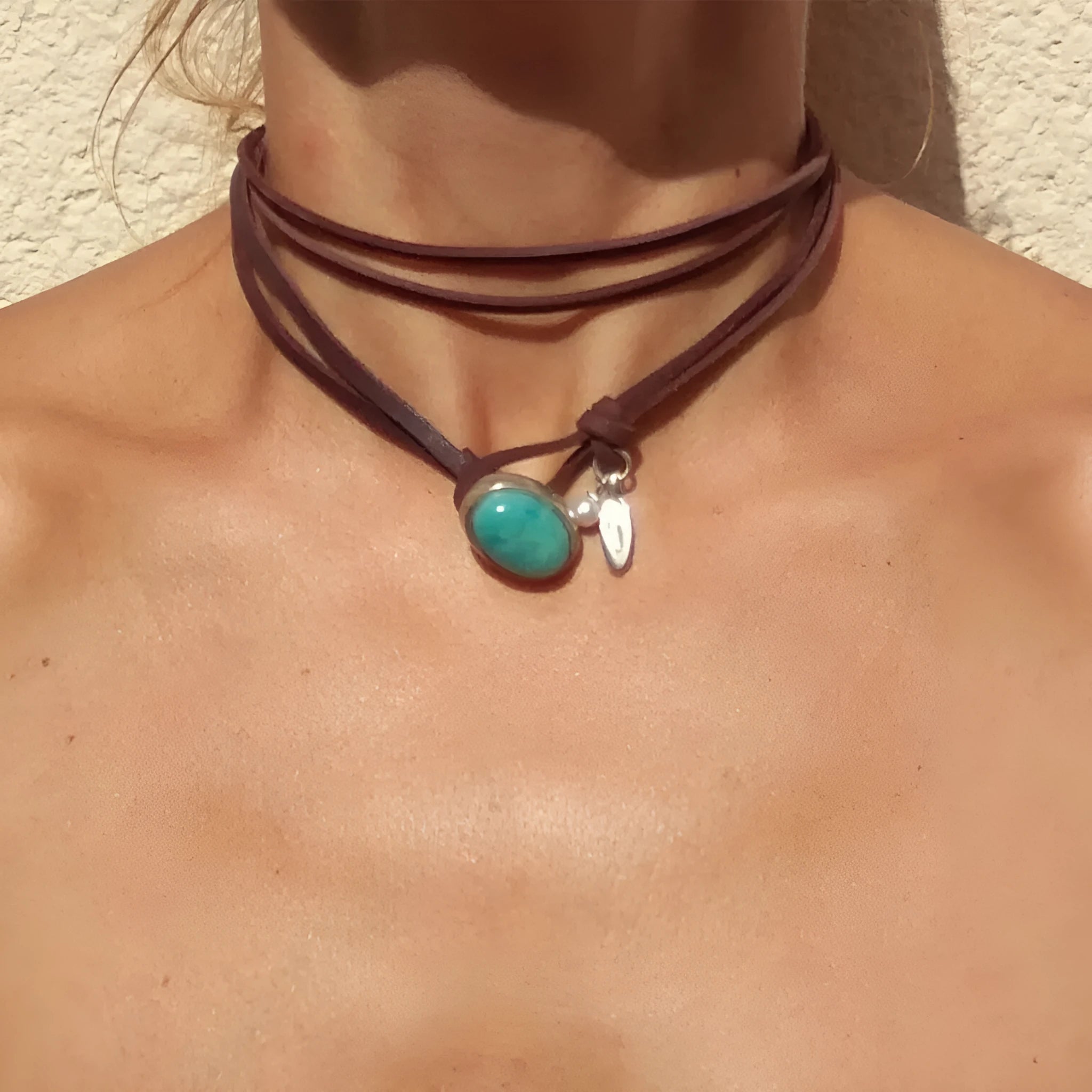 Bohemian vintage turquoise multi-layer geometric necklace with adjustable 41-50cm length for women