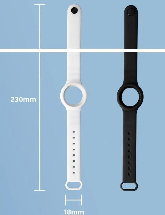 Bi-directional anti loss locator in black with silicone strap, USB charging port, and 10 metre range for children and pets