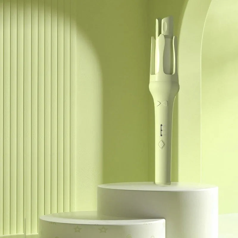 White automatic hair curler with 32mm barrel and AC power plug