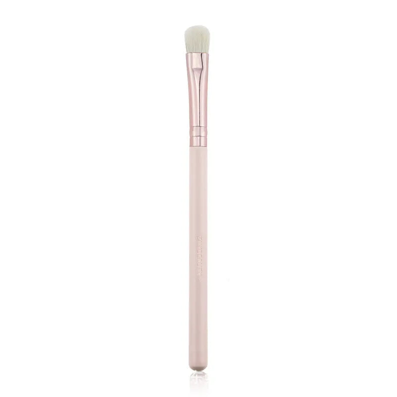 26 pink makeup brushes with wooden handles arranged in a PU storage bag