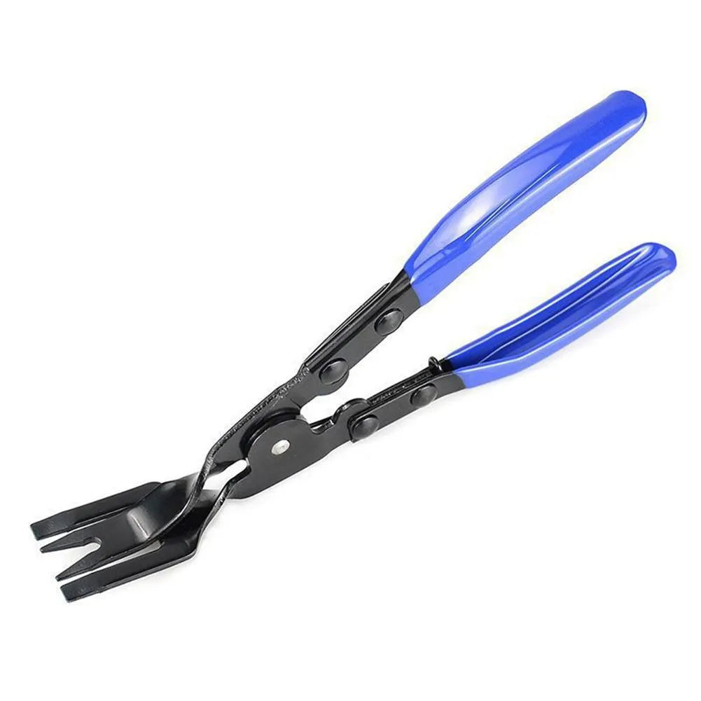 Blue steel car interior clip removal pliers tool showing 235mm length