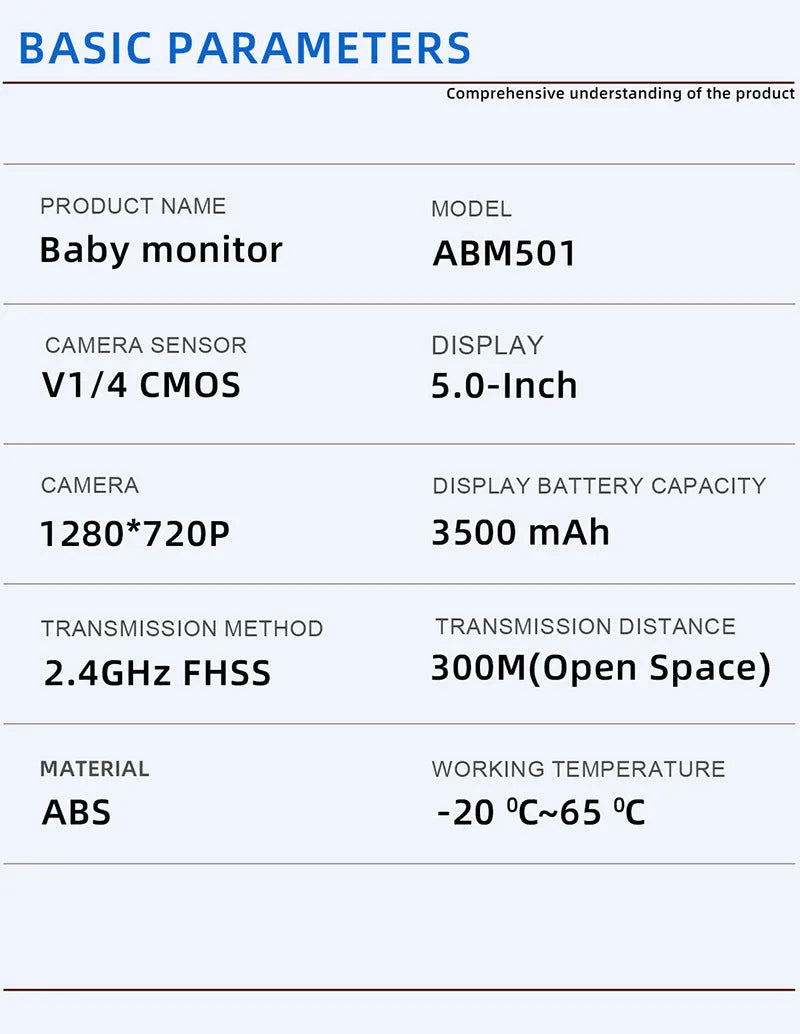 White HD wireless baby monitor with 5-inch screen showing baby room temperature display