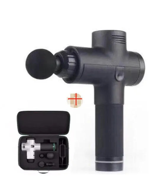 Deep tissue massage gun with 4 massage heads, 20 speed levels, quiet motor, 2400mAh battery, black and white options