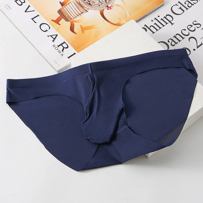 Ice silk seamless men's briefs with separate pouch compartment in multiple colour options