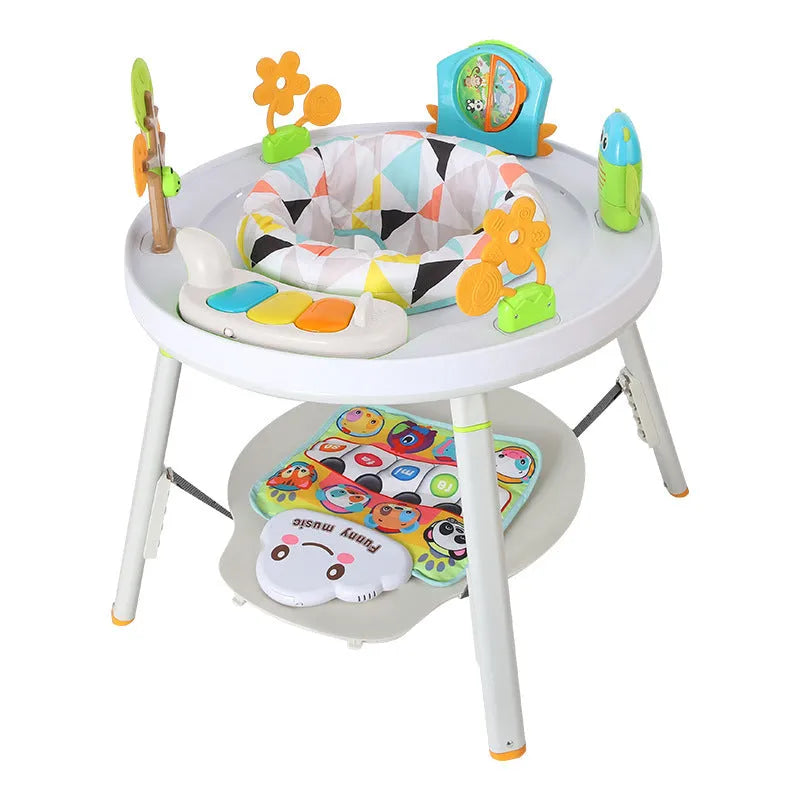 Baby jumping chair with bouncing function, gymnastic rack, and interactive toys for infant development