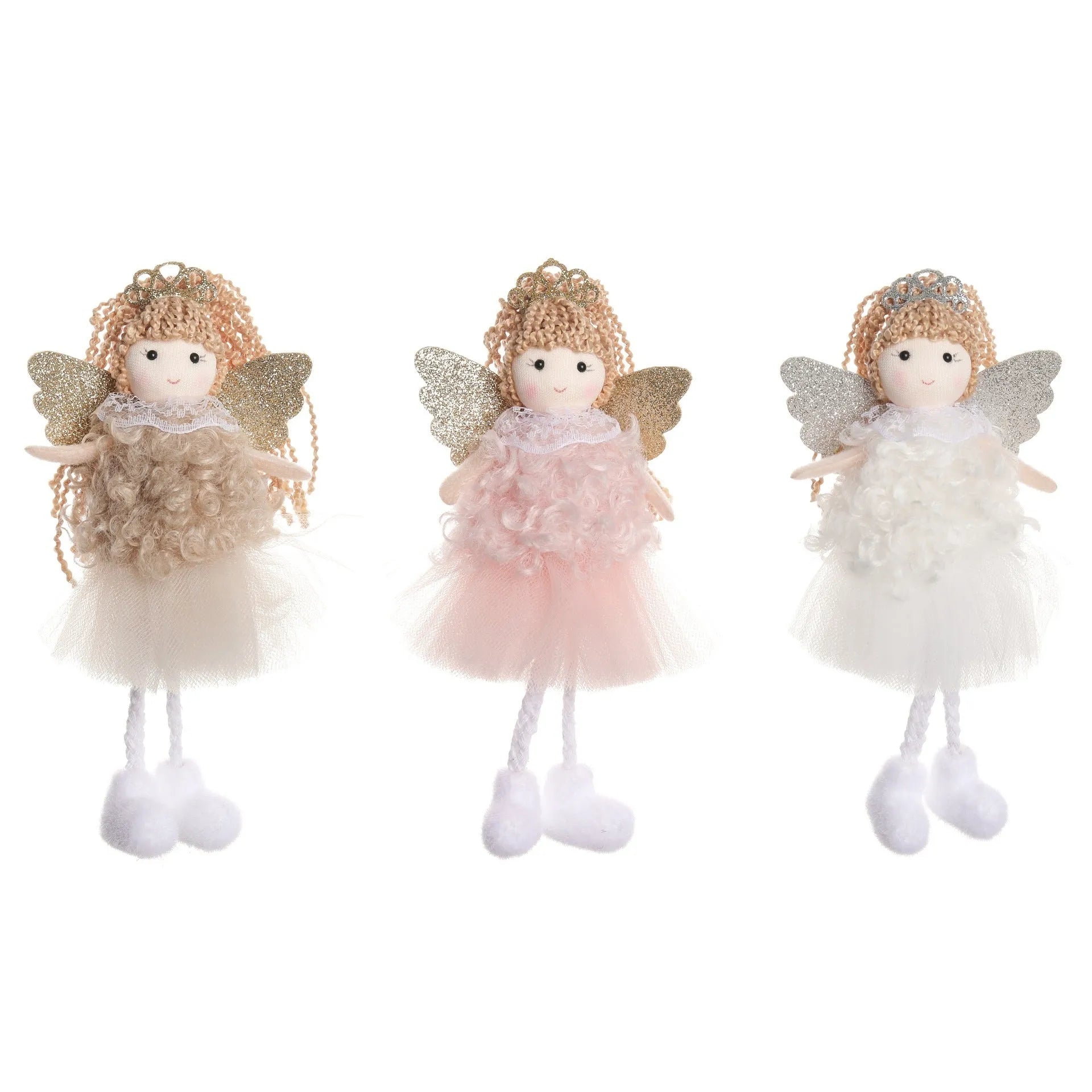 Christmas angel girl hair pendant in cloth fabric with crown design for high ponytail decoration